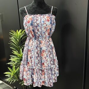 Sincerely Jules Tiered,spaghetti strap,lettuce ruffle,elastic waist,floral,lined